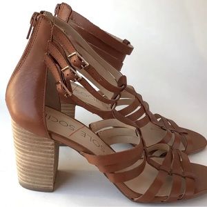 Sole Society Leather Block Heel Sandals - Elise brown NWT